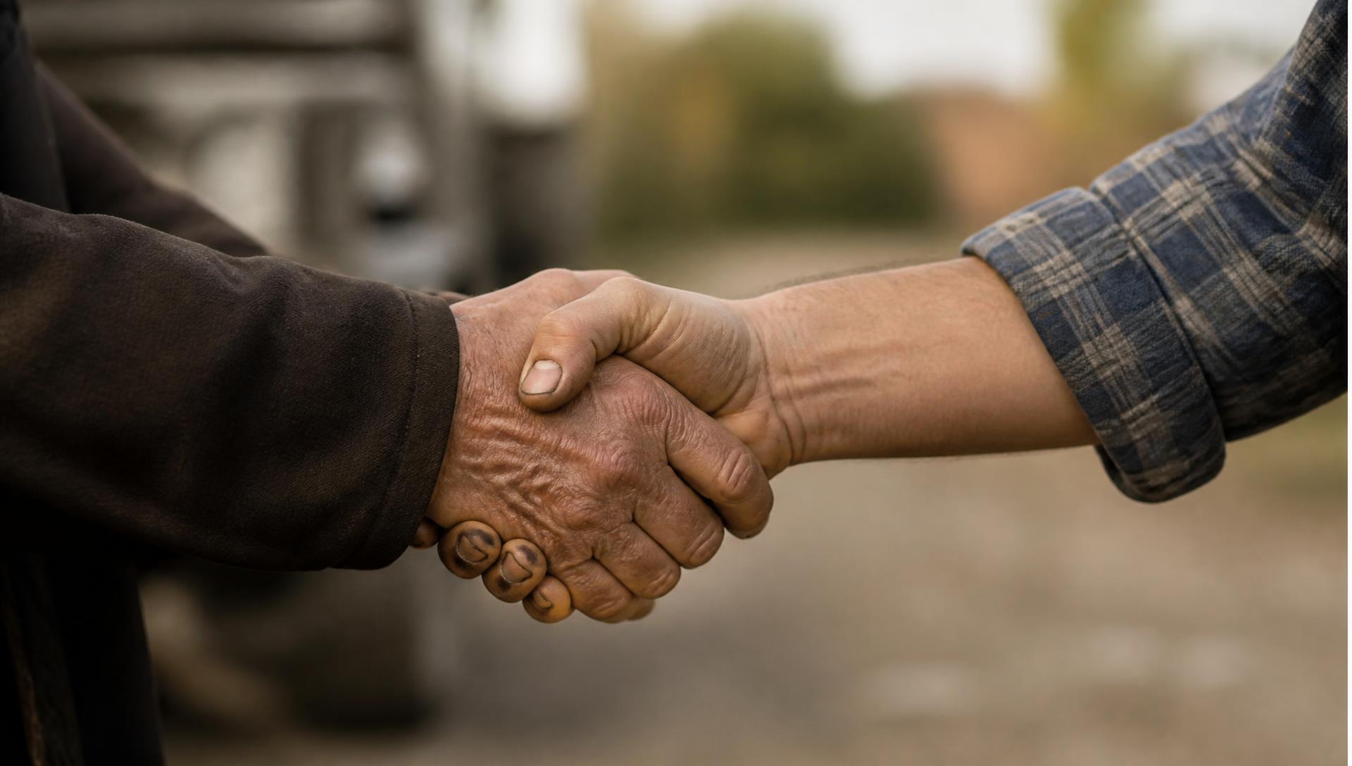 Two people shaking hands after working side by side