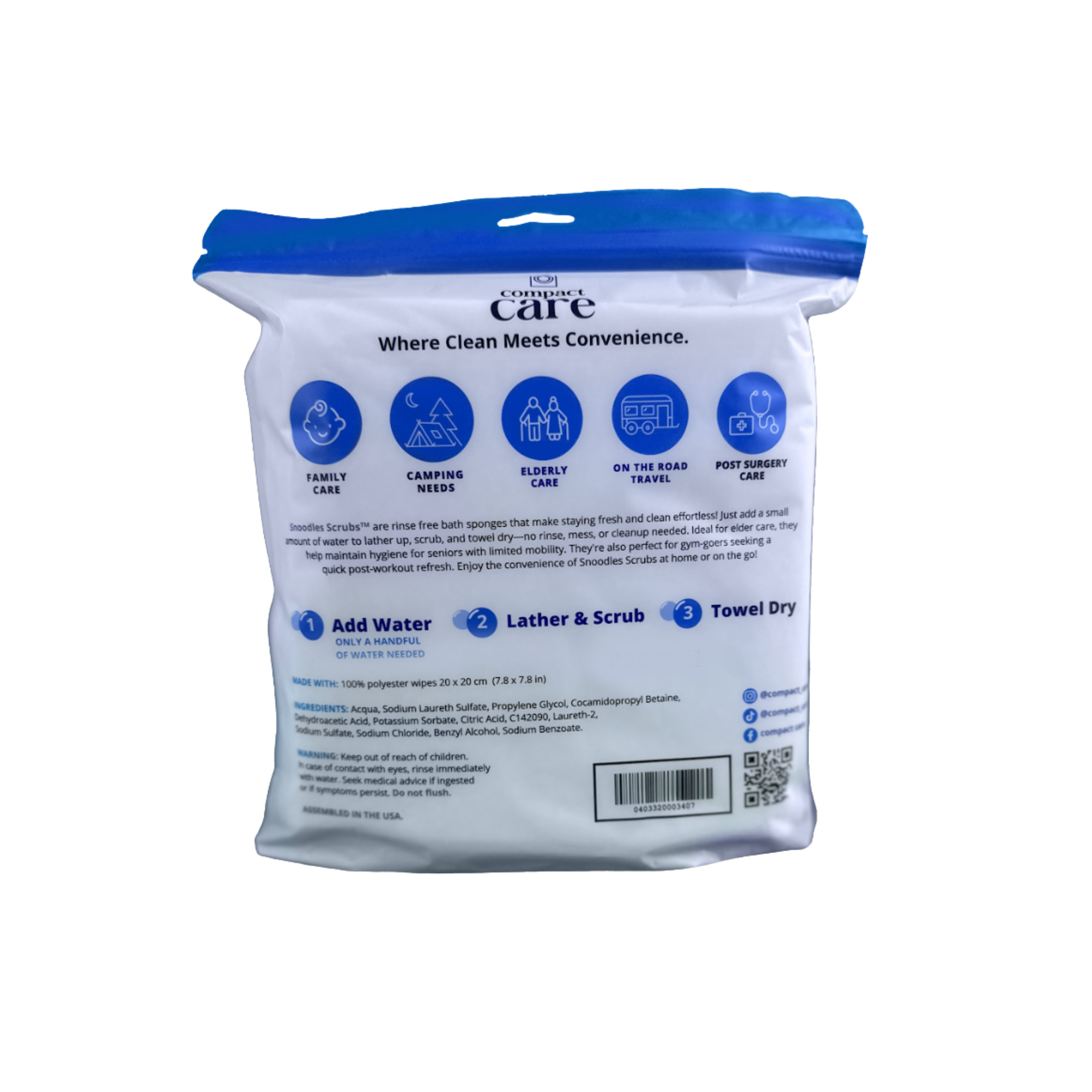 Snoodles Scrubs™ Rinse-Free Bath Sponges